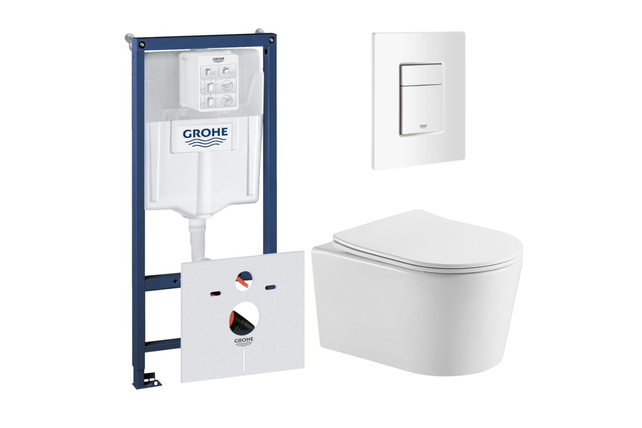 Комплект инсталляции GROHE 38772SH0 с унитазом Aquatek ОБЕРОН и сиденьем с микролифтом (NW0529)
