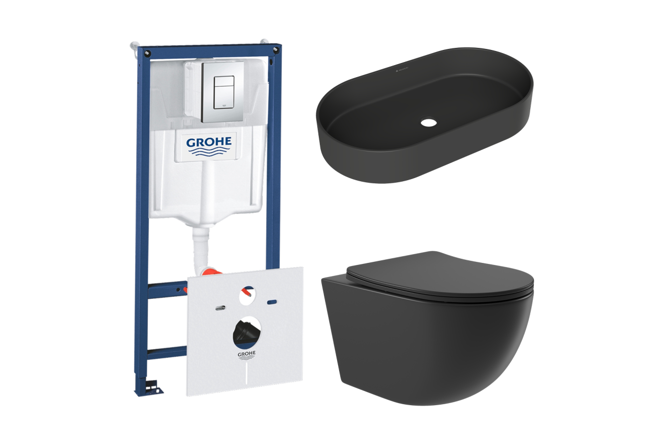Комплект инсталляции GROHE Rapid SL 38775001 с унитазом Aqueduto OVO OVO0140 и раковиной Aqueduto ESPIRAL ESP0240 (NW0462)