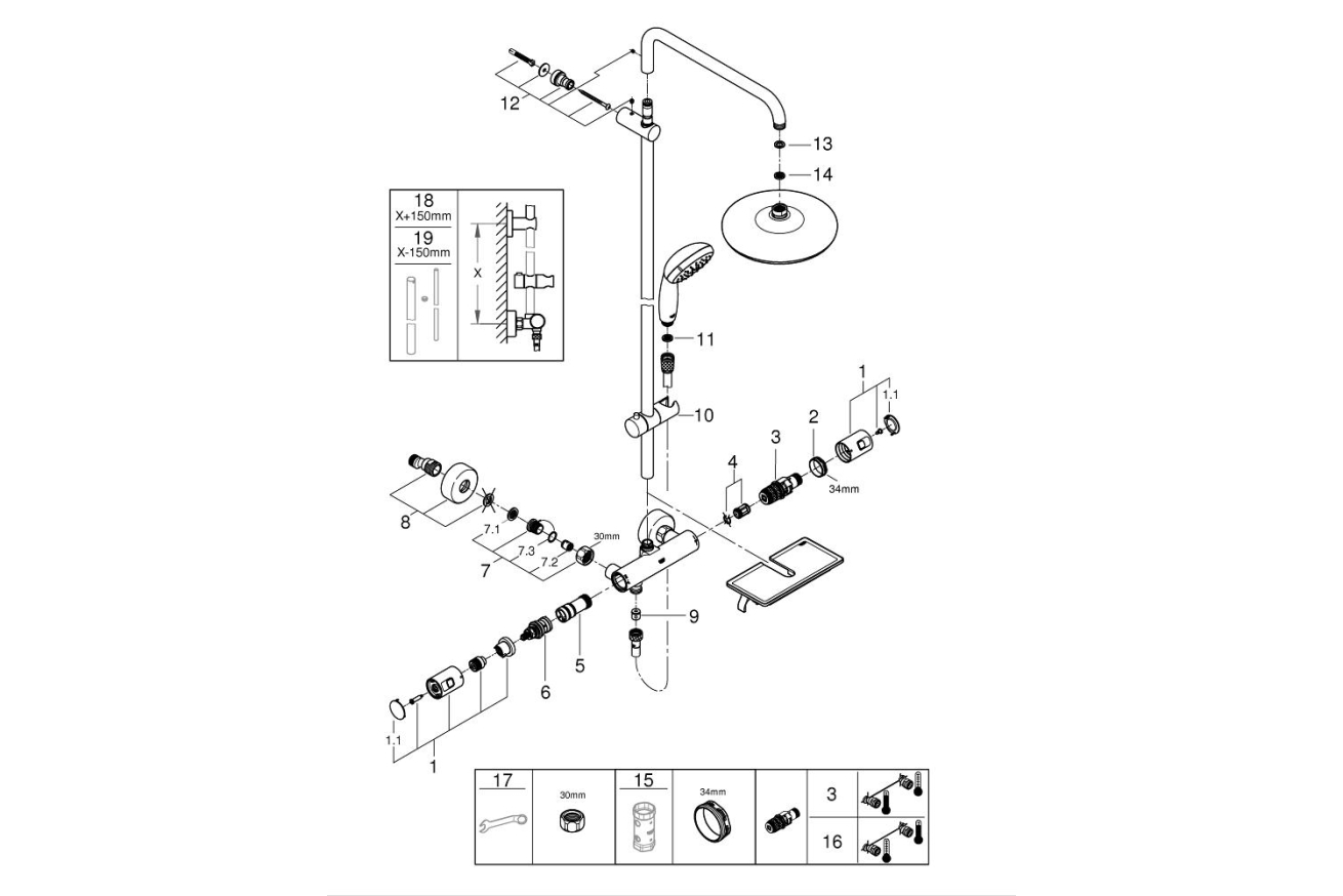 Душевая система GROHE Vitalio Start System 210 с термостатом для душа, хром (26814001)