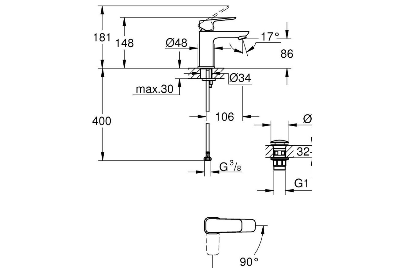 Смеситель для раковины GROHE Cubeo, S-size, хром (1017320000)