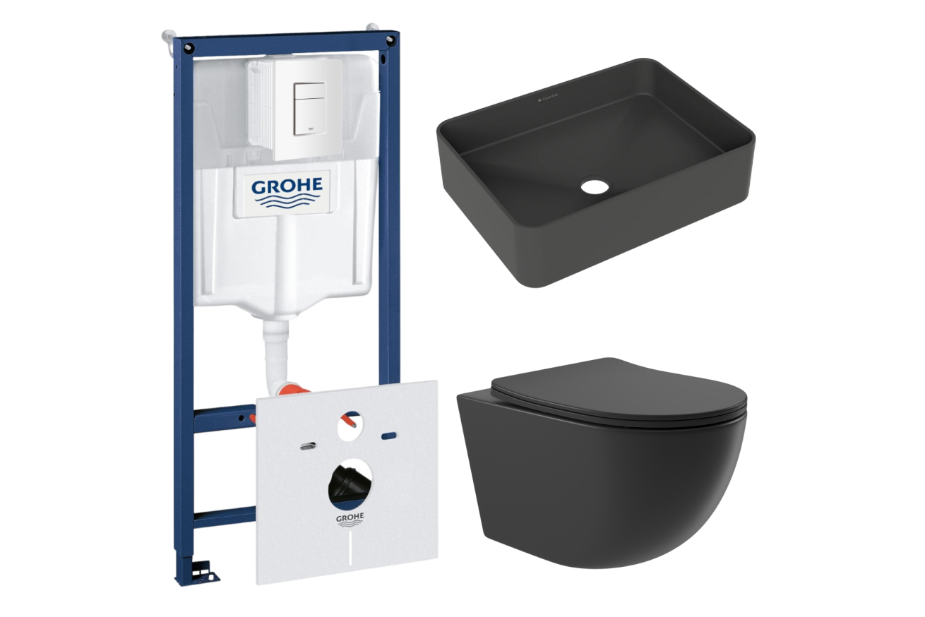 Комплект инсталляции GROHE Rapid SL 38772SH0 с унитазом Aqueduto OVO OVO0140 и раковиной Aqueduto ESPIRAL ESP0440 (NW0504)