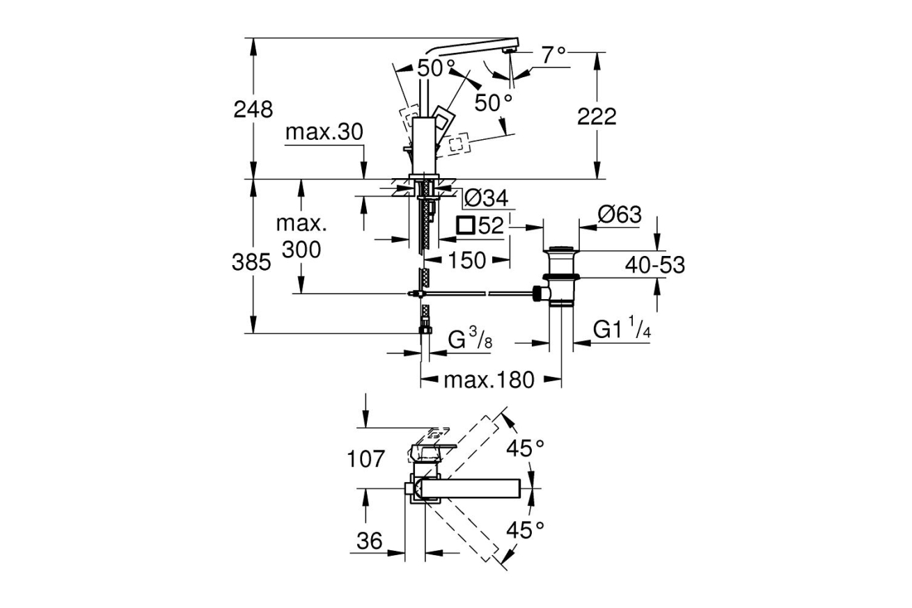 Смеситель для раковины GROHE Eurocube с донным клапаном, хром (2313500E)