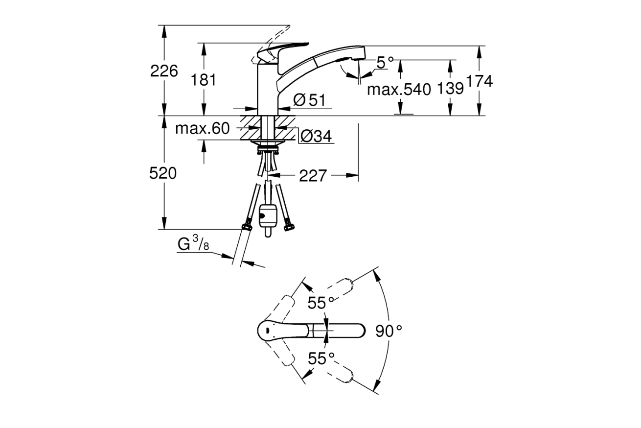 Смеситель для кухни GROHE Eurosmart с вытяжным душем, черный (303052431)