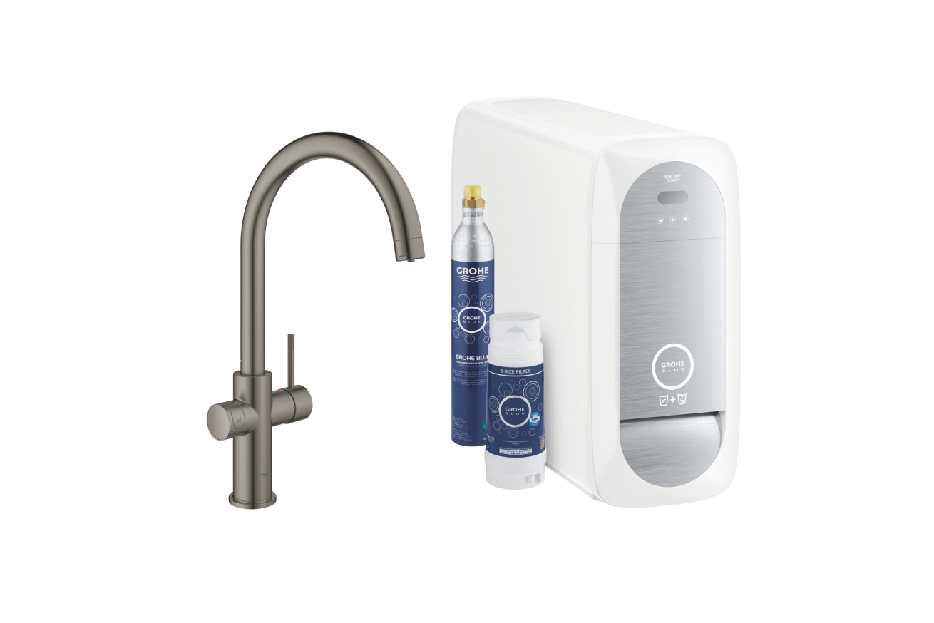 Смеситель для кухни GROHE Blue Home с системой фильтрации, охлаждения и газирования воды, Wi-Fi, темный графит матовый (31455AL1)