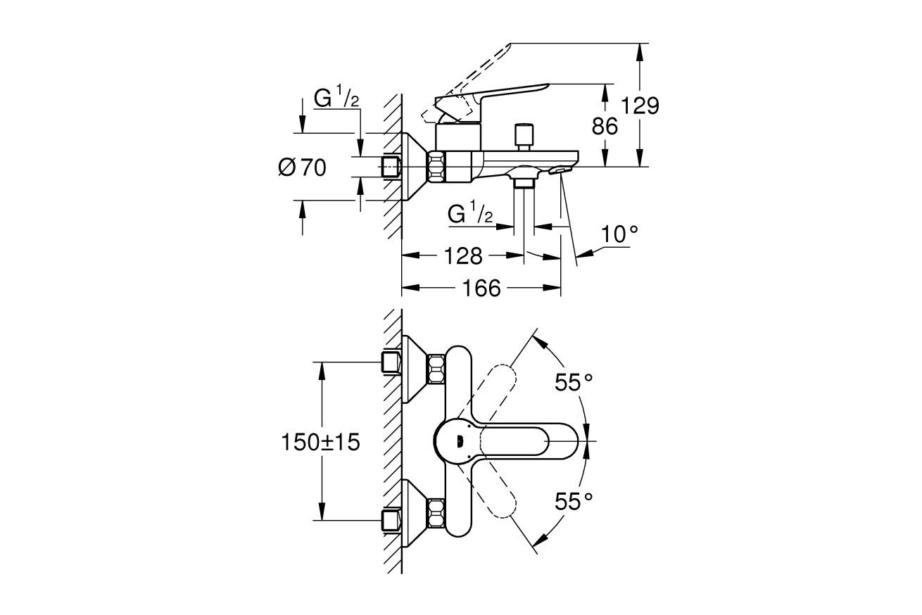 Смеситель для ванны GROHE BauEdge, хром (23605000)