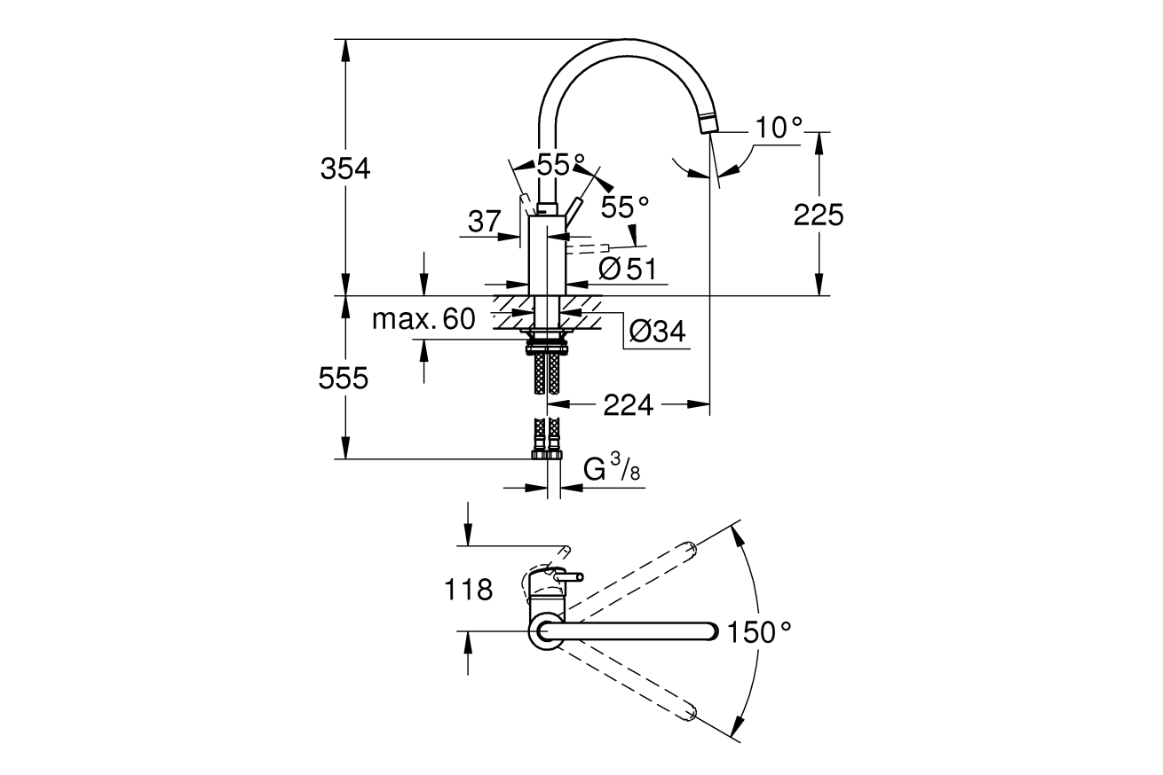 Смеситель для кухни GROHE Concetto, суперсталь (32661DC3)