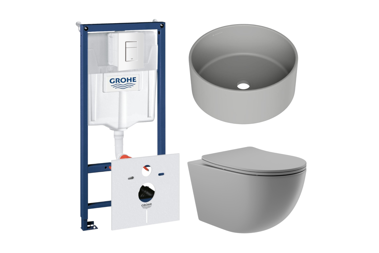 Комплект инсталляции GROHE Rapid SL 38772SH0 с унитазом Aqueduto OVO OVO0130 и раковиной Aqueduto ESPIRAL D400 ESP0130 (NW0400)