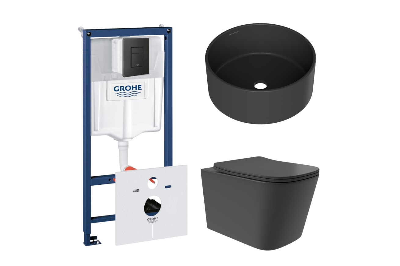 Комплект инсталляции GROHE Solido 38811KF0 с унитазом Aqueduto MACIO Plus MACТ0240 и раковиной Aqueduto ESPIRAL D400 ESP0140 (NW0435)