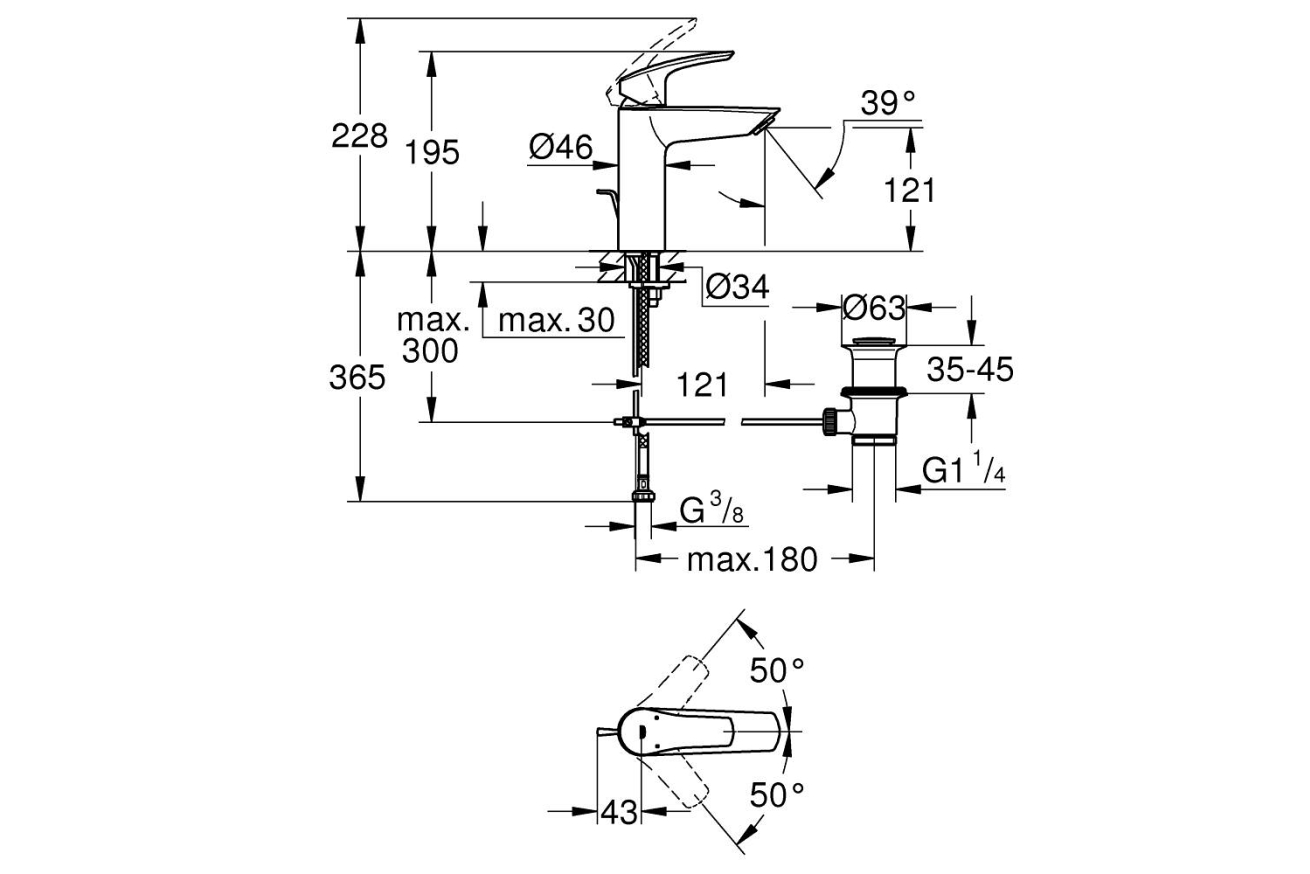 Смеситель для раковины GROHE Eurosmart, M-size, черный (233222433)
