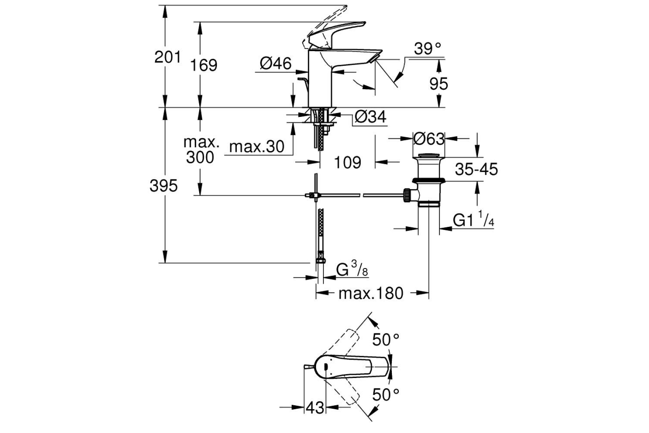 Смеситель для раковины GROHE Eurosmart, S-size, черный (332652433)