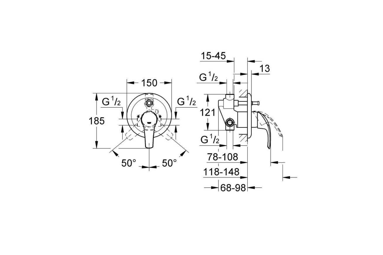Смеситель для ванны GROHE Eurosmart в комплекте с монтажной частью, хром (33305001)