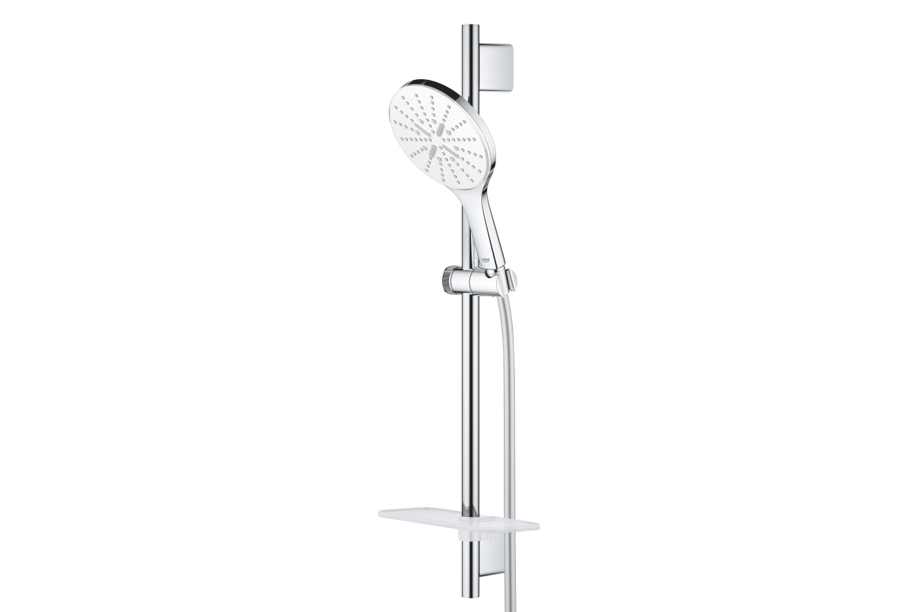 Душевой гарнитур GROHE Rainshower SmartActive 150 с мыльницей, 3 режима струи, душевая штанга 600 мм, 9,5 л/мин, белая луна (26592LS0)