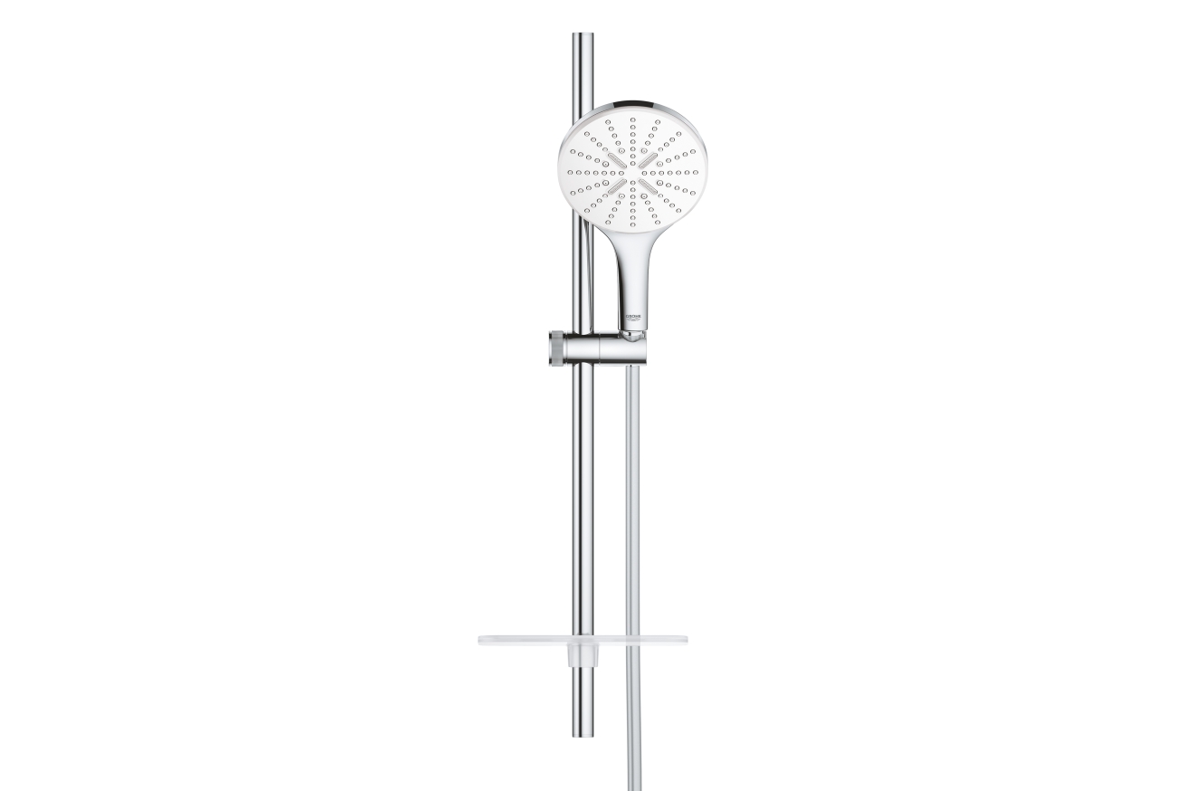 Душевой гарнитур GROHE Rainshower SmartActive 150 с мыльницей, 3 режима струи, душевая штанга 600 мм, 9,5 л/мин, белая луна (26592LS0)