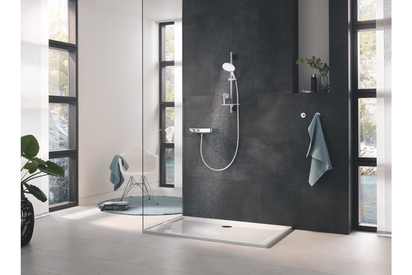 Душевой гарнитур GROHE Rainshower SmartActive 150 с мыльницей, 3 режима струи, душевая штанга 600 мм, 9,5 л/мин, белая луна (26592LS0)