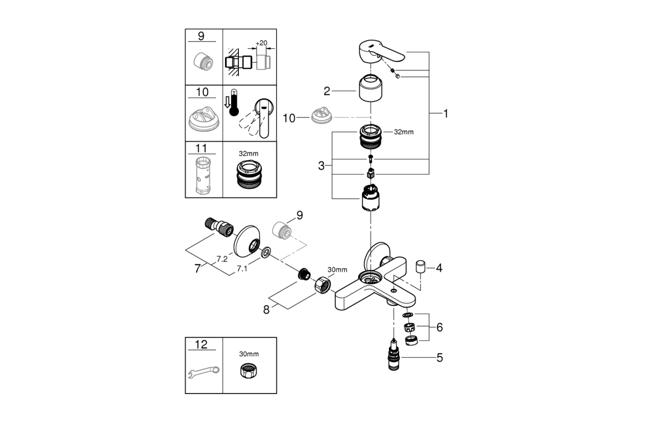 Смеситель для ванны GROHE BauEdge, хром (23605000)