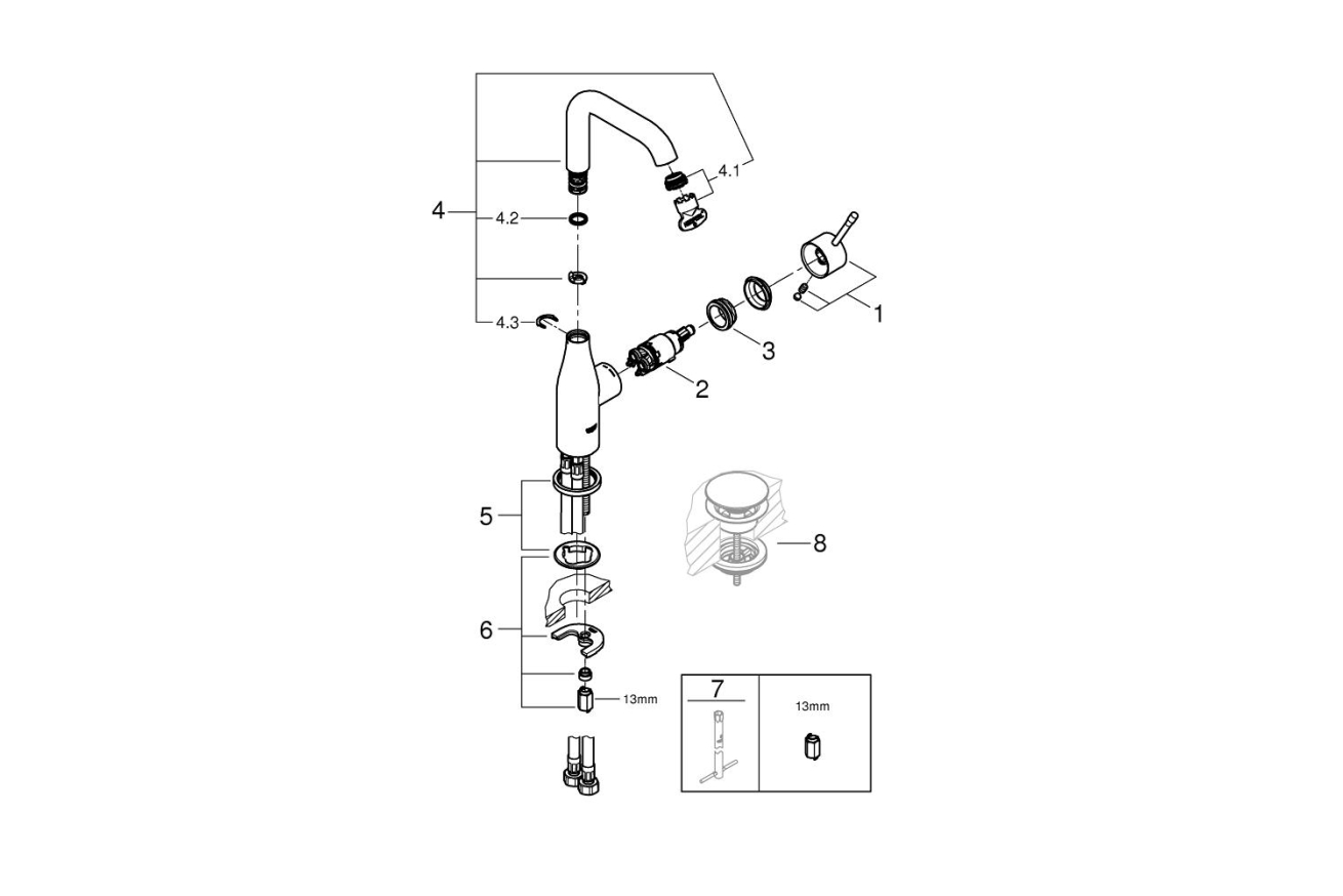 Смеситель для раковины GROHE Essence, хром (23541001)