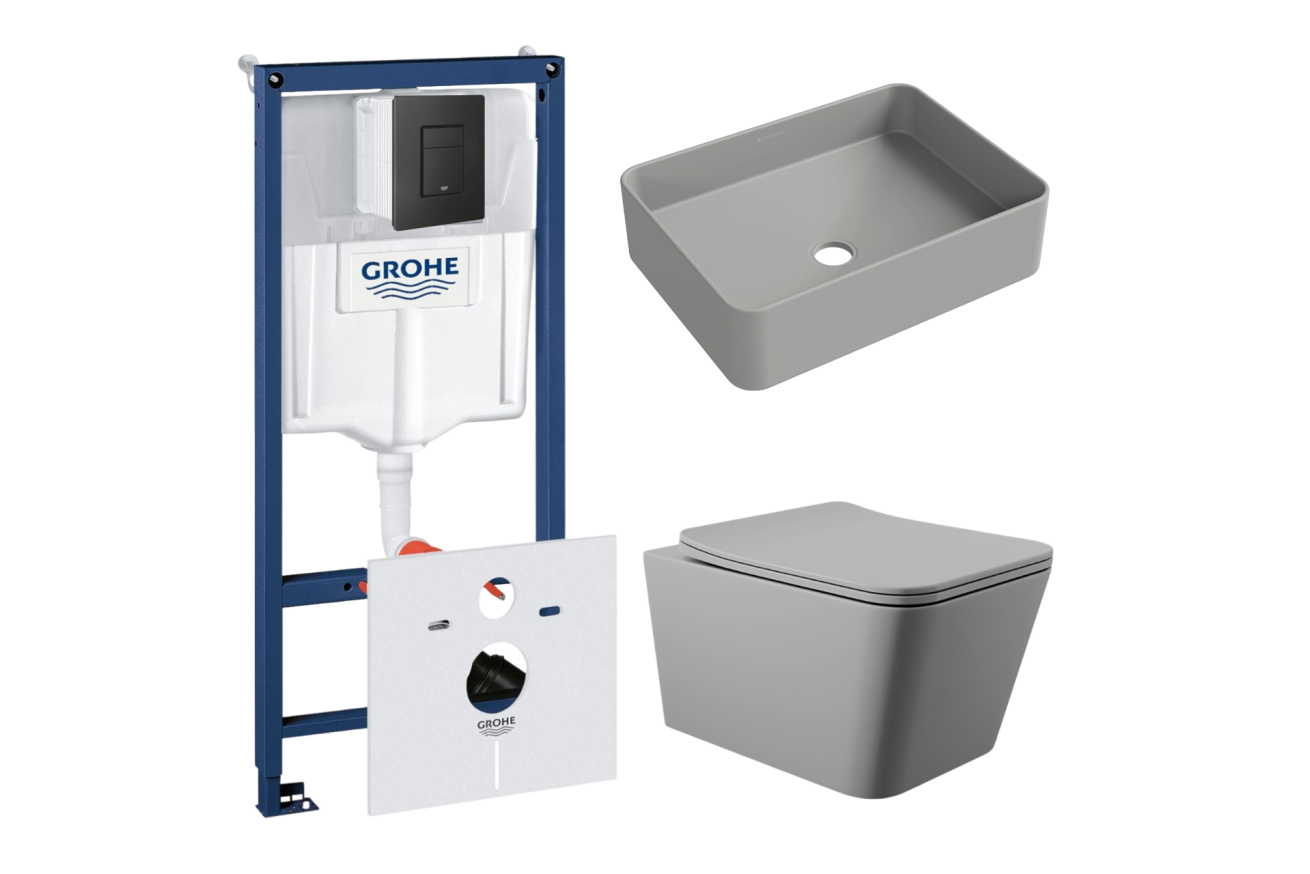 Комплект инсталляции GROHE Solido 38811KF0 с унитазом Aqueduto MACIO MAC0130 и раковиной Aqueduto ESPIRAL ESP0430 (NW0483)