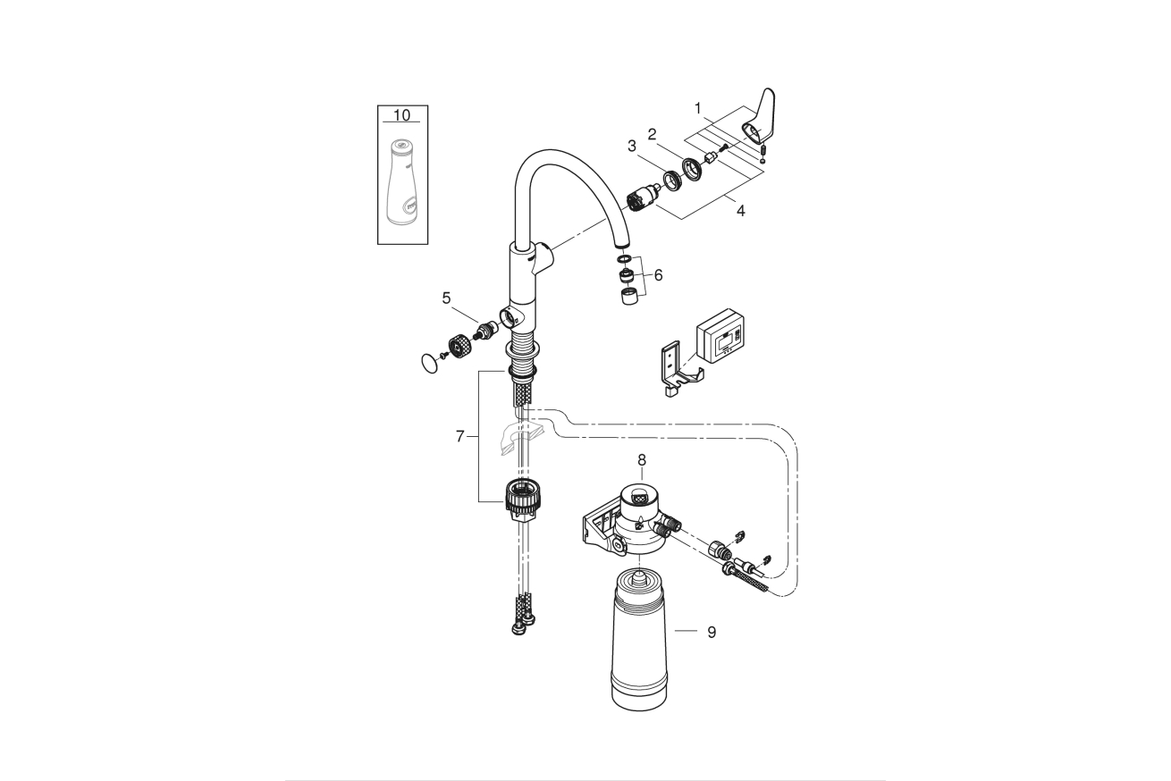 Смеситель для кухни GROHE Blue Pure BauCurve с функцией фильтрации, с фильтром в комплекте, хром (30385000)