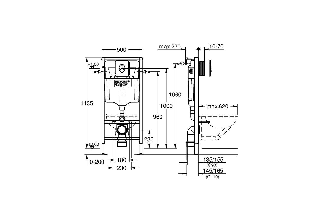 Инсталляция для подвесного унитаза GROHE Solido 3 в 1, с накладной панелью Skate Air (38956000)
