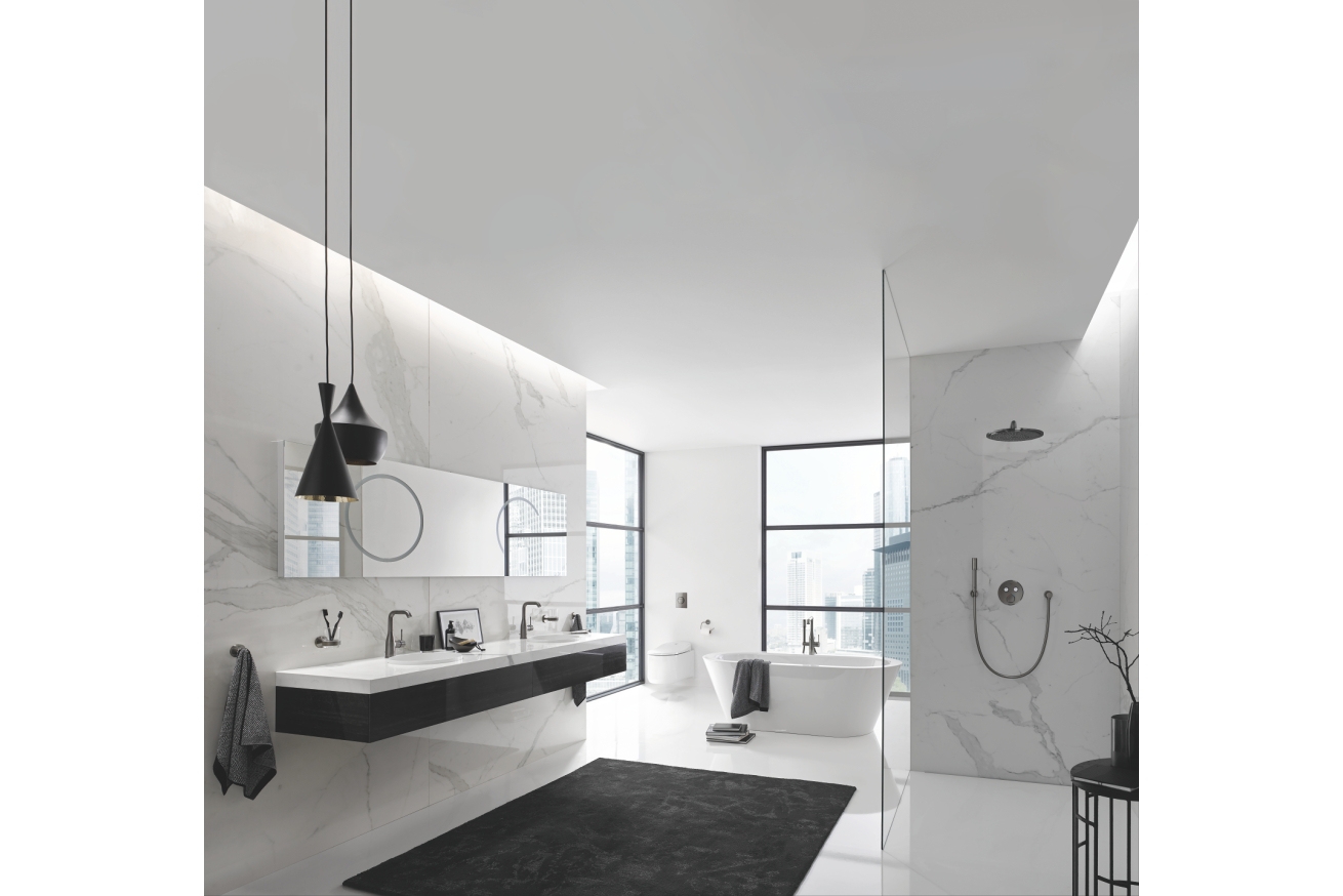 Смеситель для раковины GROHE Essence с донным клапаном, L-Size, темный графит матовый (24174AL1)
