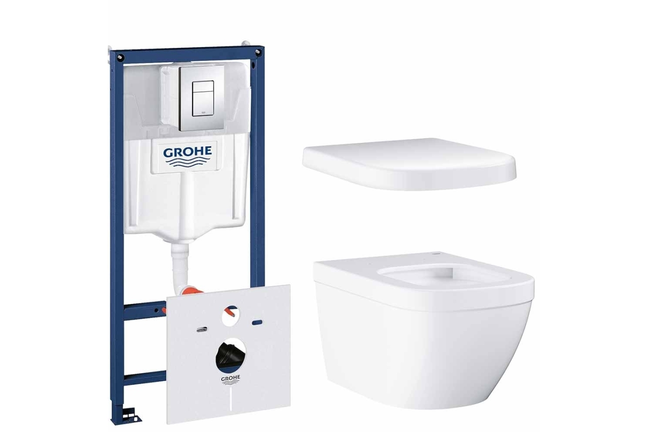 Комплект инсталляции GROHE Euro Ceramic с безободковым унитазом и сиденьем с микролифтом (NW0010-1/S)