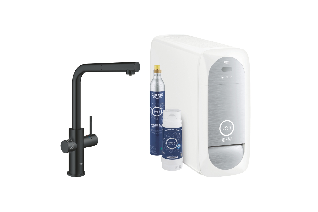 Смеситель для кухонной мойки GROHE Blue Home с системой фильтрации, охлаждения и газирования воды, Wi-Fi, черный бархат (31539KS0)