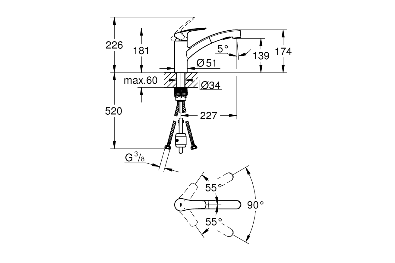 Смеситель для кухонной мойки GROHE Eurosmart с вытяжным душем, хром (30305001)