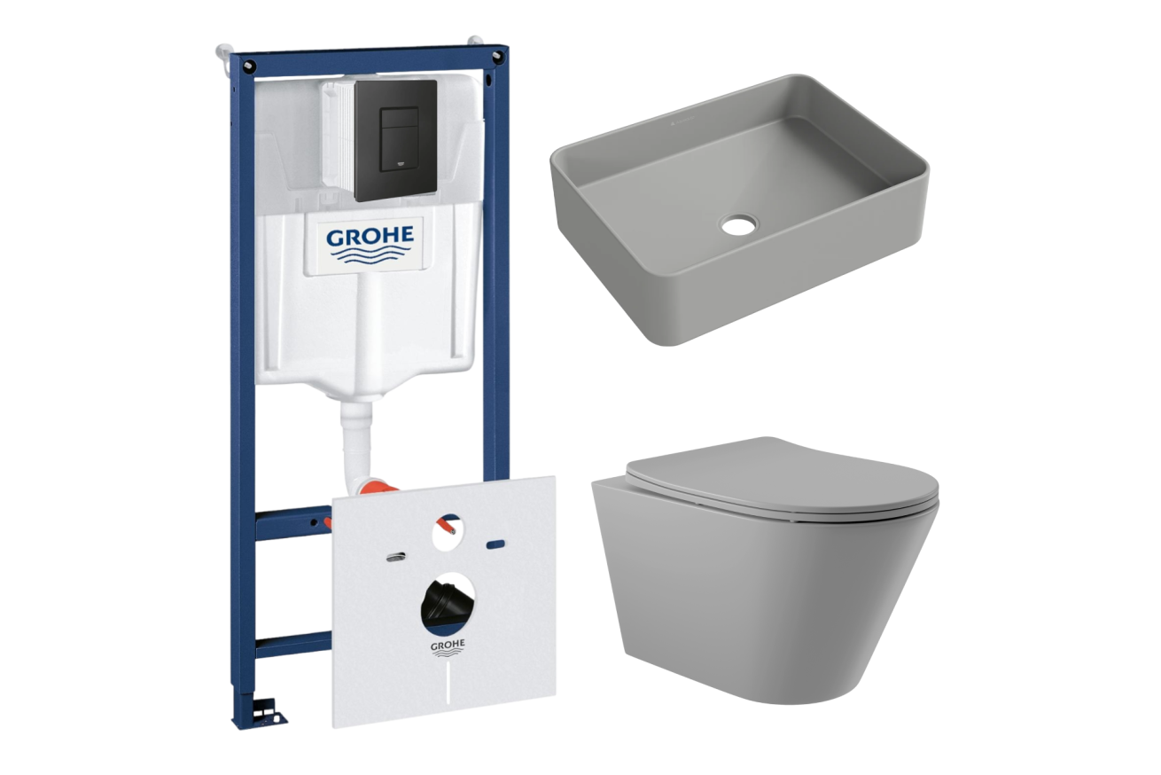 Комплект инсталляции GROHE Solido 38811KF0 с унитазом Aqueduto CONE CON0130 и раковиной Aqueduto ESPIRAL ESP0430 (NW0487)