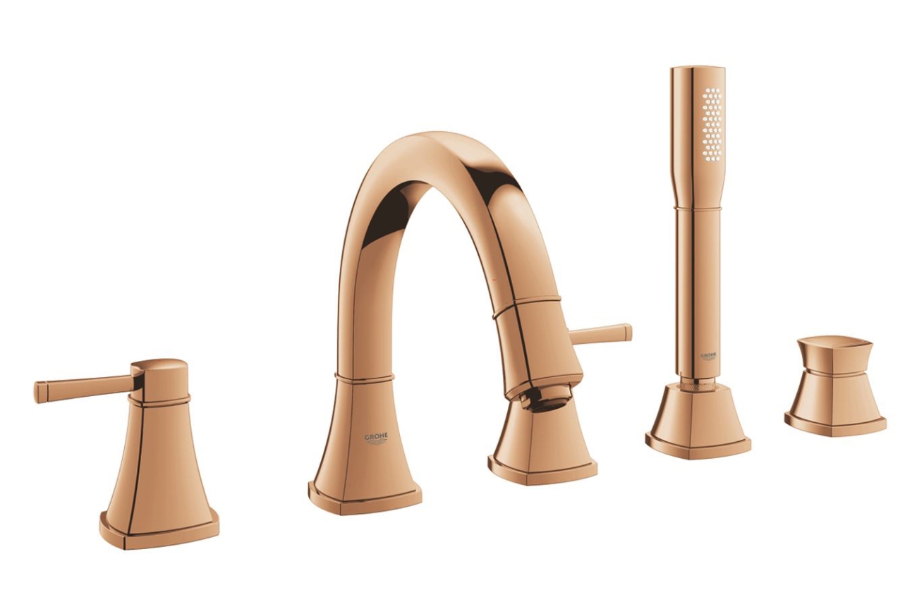 Смеситель для ванны GROHE Grandera двухвентильный, на 5 отверстий, на край ванны, теплый закат глянец (19919DA0)