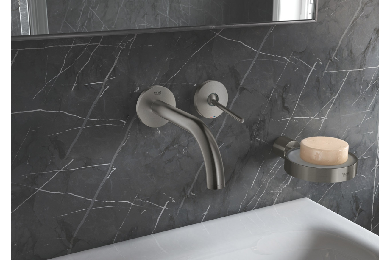 Внешняя часть смесителя для раковины GROHE Atrio Joy настенного монтажа на 2 отверстия, темный графит матовый (19287AL3)