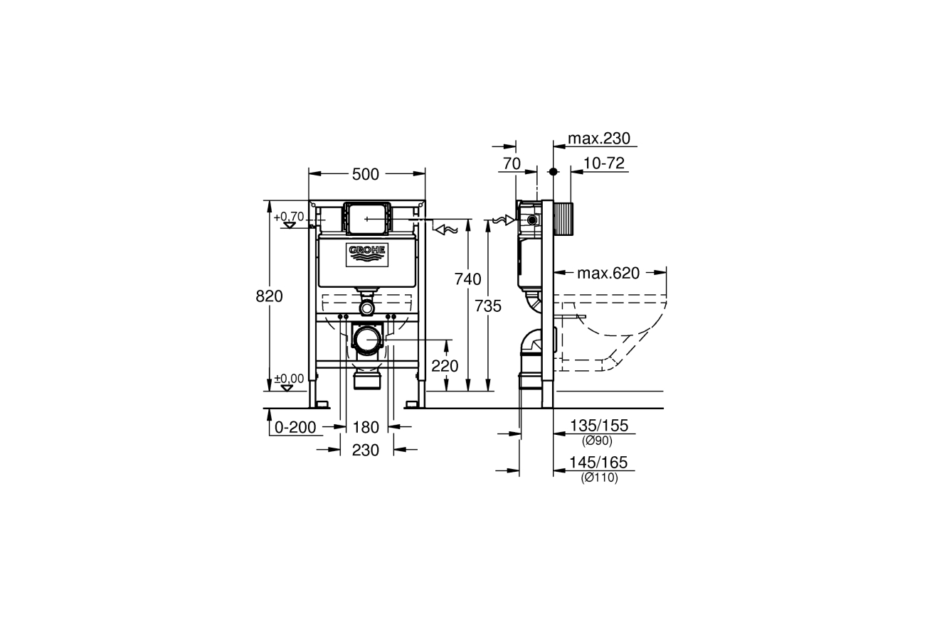 Система инсталляции для унитаза GROHE Rapid SL, с монтажными уголками, 0.82 м (38948000)