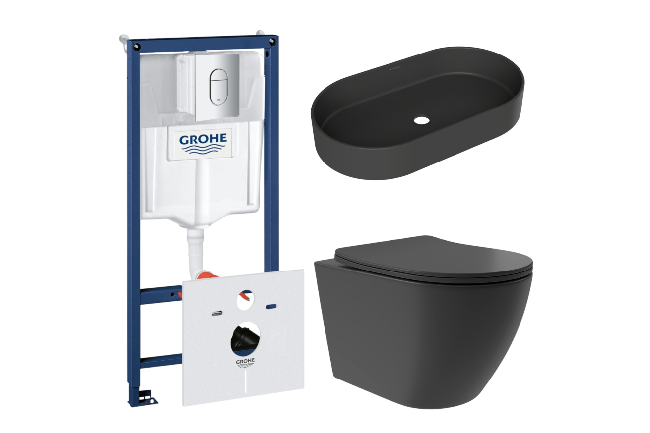 Комплект инсталляции GROHE Rapid SL NW0145/S с унитазом Aqueduto OVO Plus OVOT0240 и раковиной Aqueduto ESPIRAL ESP0240 (NW0461)