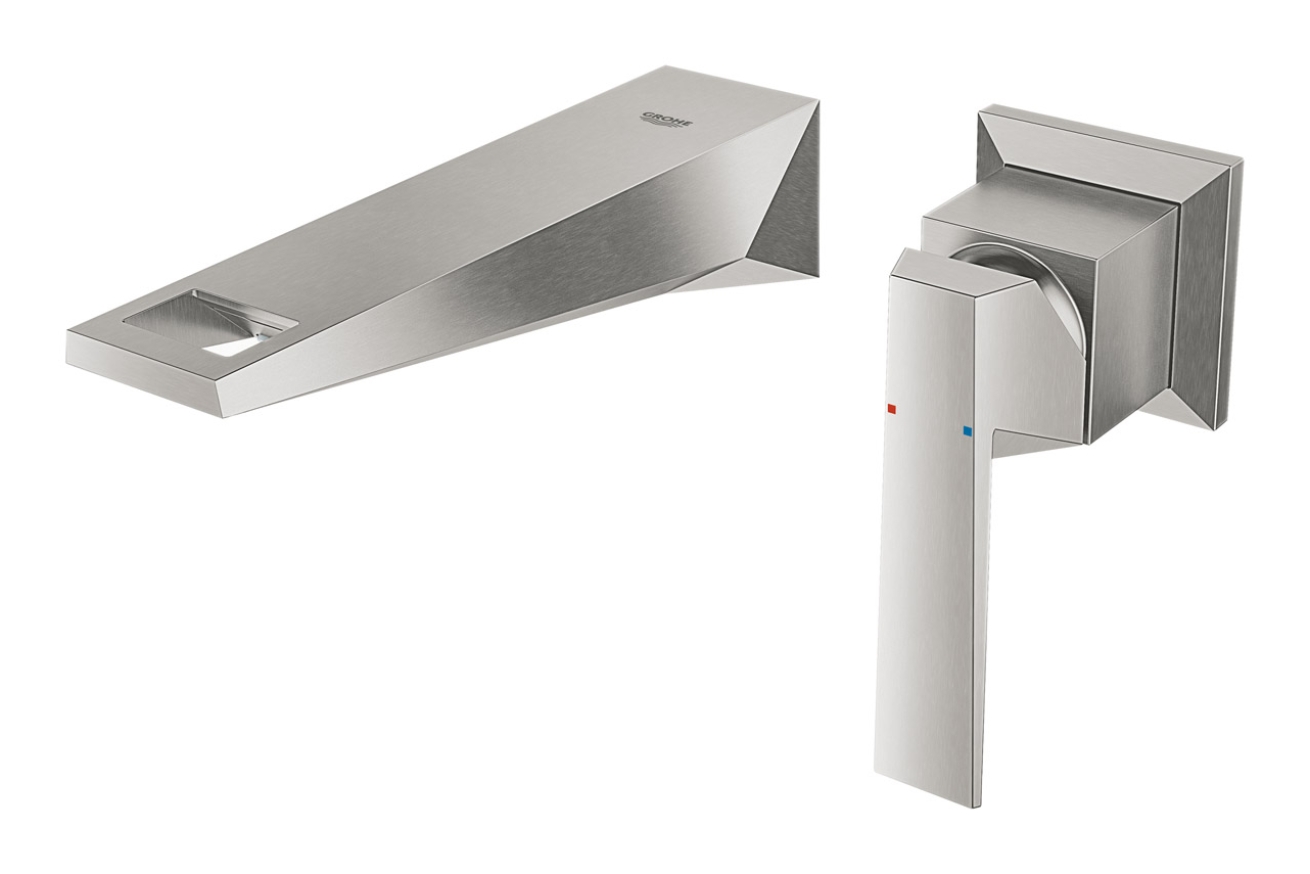 Внешняя часть смесителя для раковины GROHE Allure Brilliant настенного монтажа на 2 отверстия, вынос 161 мм, суперсталь (19781DC0)