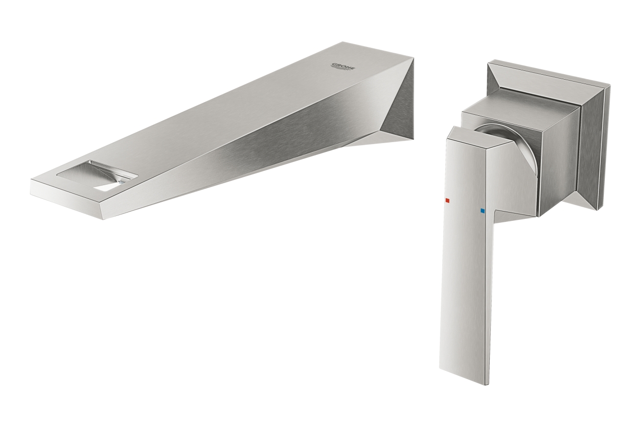 Внешняя часть смесителя для раковины GROHE Allure Brilliant настенного монтажа на 2 отверстия, вынос 210 мм, суперсталь (19783DC0)