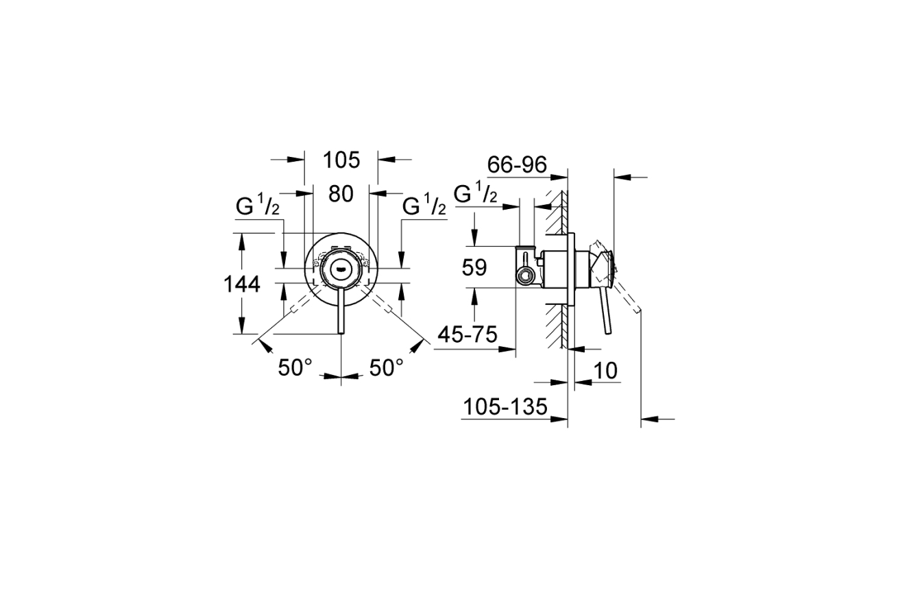 Смеситель для душа GROHE BauClassic в комплекте с монтажной частью, хром (29048000)