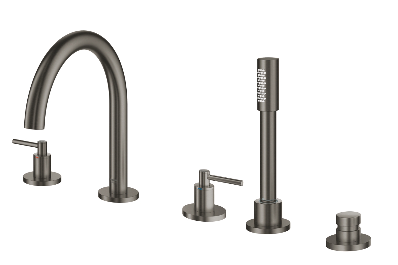 Смеситель для ванны GROHE Atrio двухвентильный, на 5 отверстий, на край ванны, темный графит матовый (19922AL3)