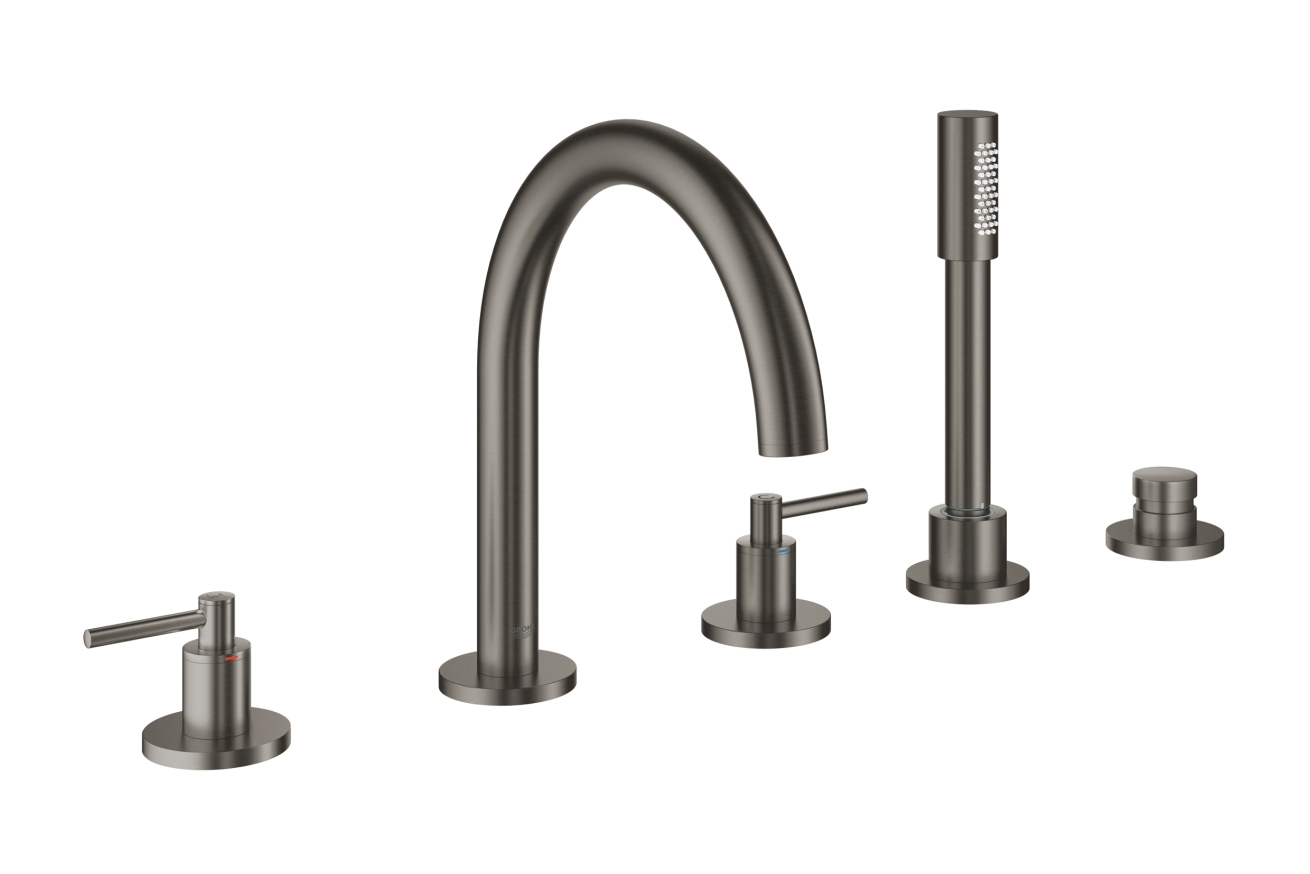 Смеситель для ванны GROHE Atrio двухвентильный, на 5 отверстий, на край ванны, темный графит матовый (19922AL3)