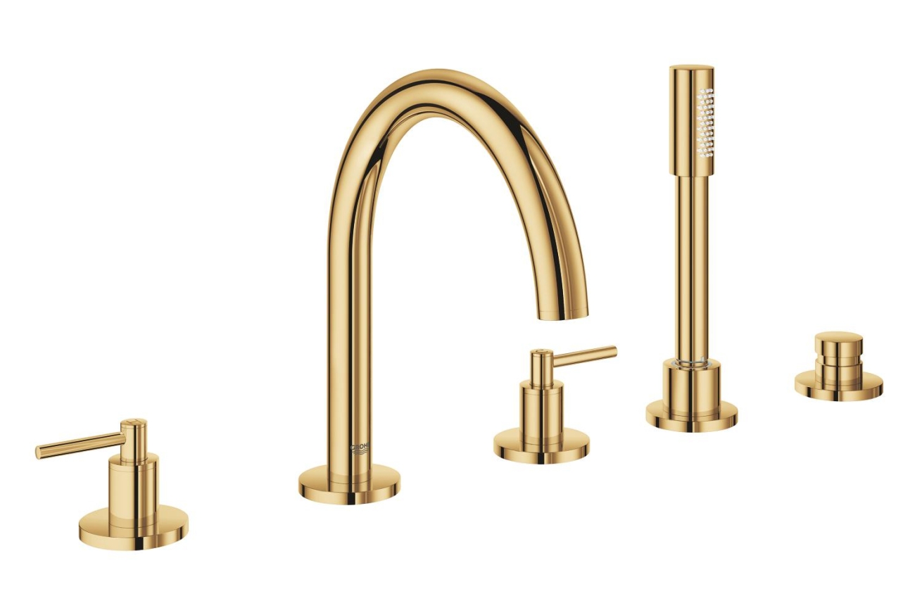 Смеситель для ванны GROHE Atrio двухвентильный, на 5 отверстий, на край ванны, холодный рассвет глянец (19922GL3)