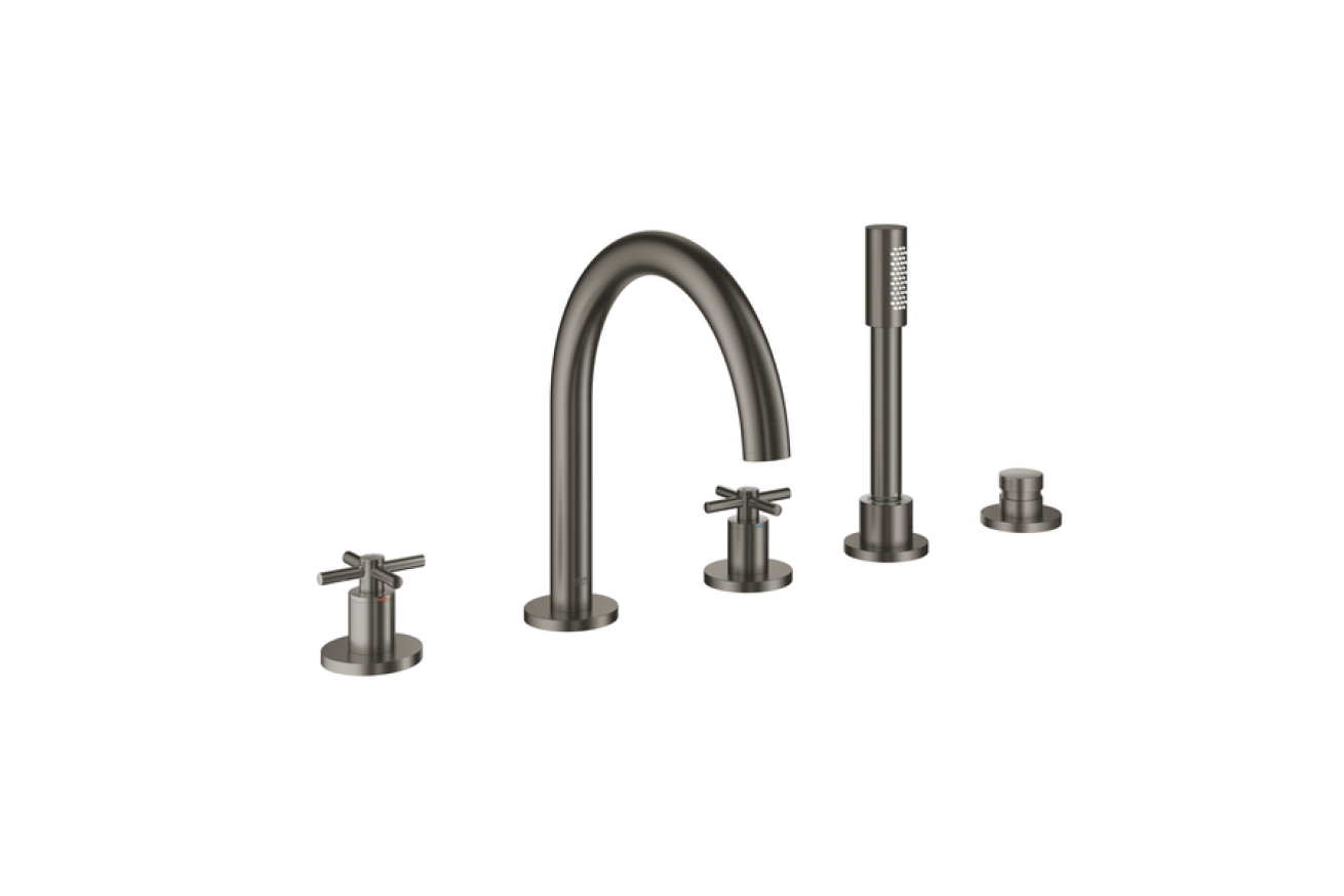 Смеситель для ванны GROHE Atrio двухвентильный, на 5 отверстий, на край ванны, темный графит матовый (19923AL3)