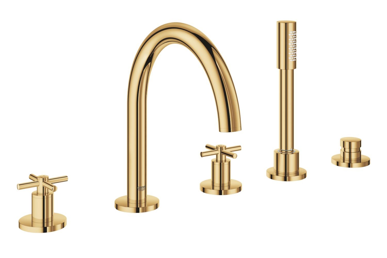 Смеситель для ванны GROHE Atrio двухвентильный, на 5 отверстий, на край ванны, холодный рассвет глянец (19923GL3)