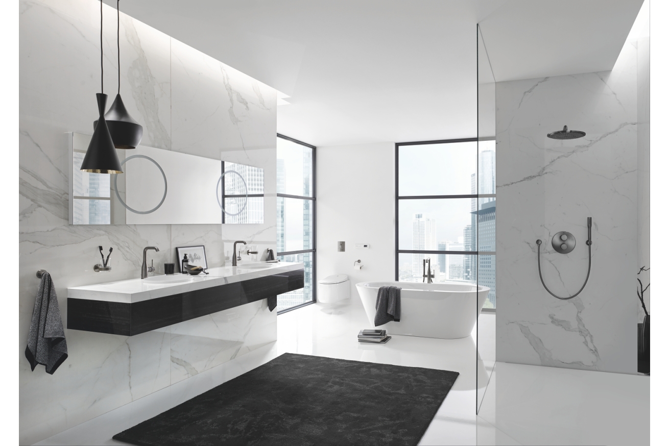 Смеситель для раковины GROHE Essence с донным клапаном, L-Size, темный графит матовый (24174AL1)
