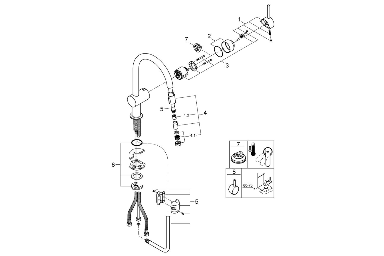 Смеситель для кухни GROHE Minta с вытяжным C-изливом, хром (32918000)