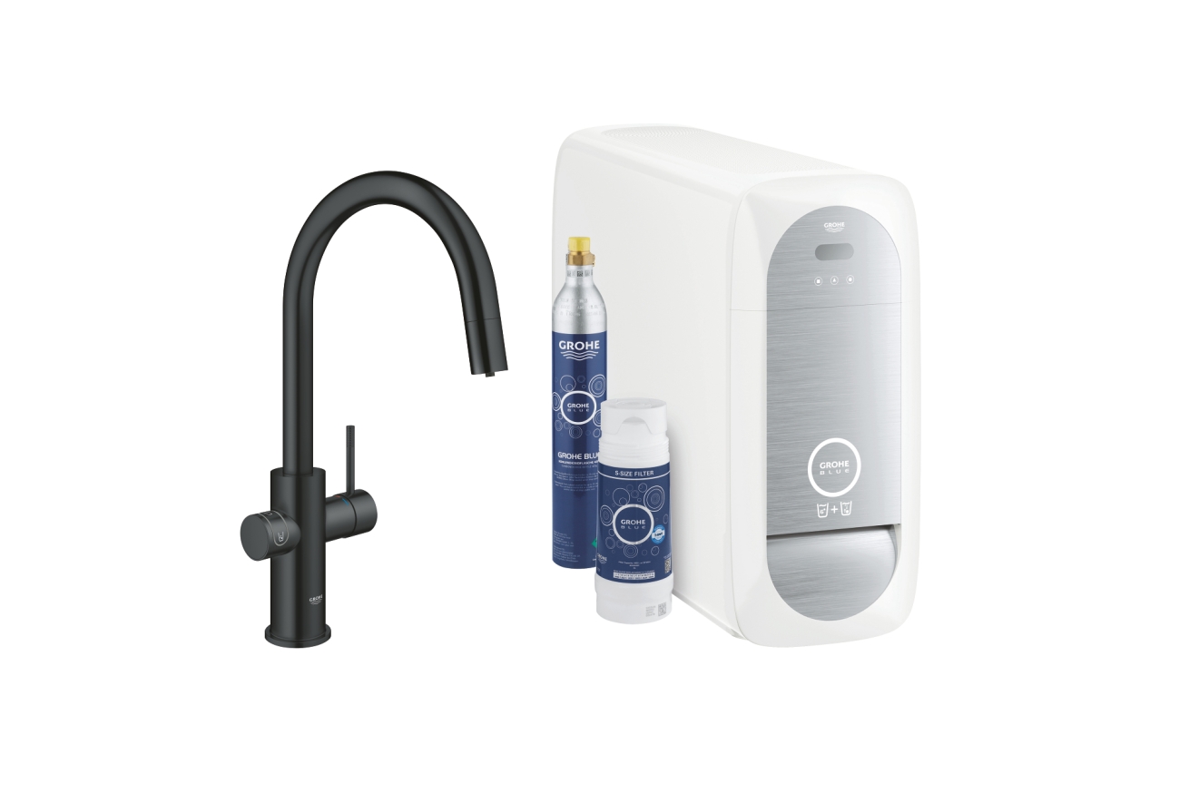 Смеситель для кухонной мойки GROHE Blue Home с системой фильтрации, охлаждения и газирования воды, Wi-Fi, черный бархат (31541KS0)