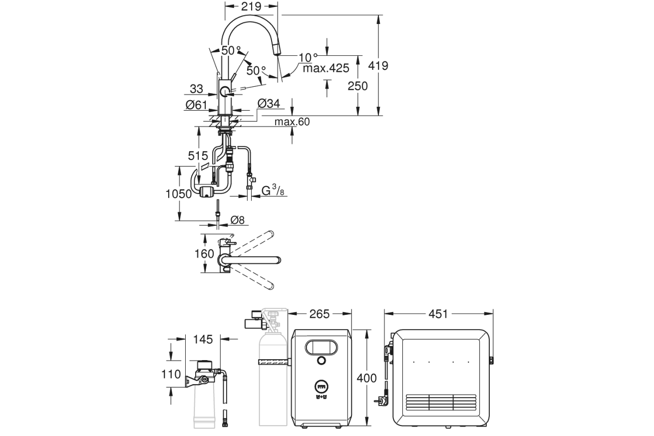 Смеситель для кухни GROHE Blue Professional, Wi-Fi, суперсталь (31325DC2)