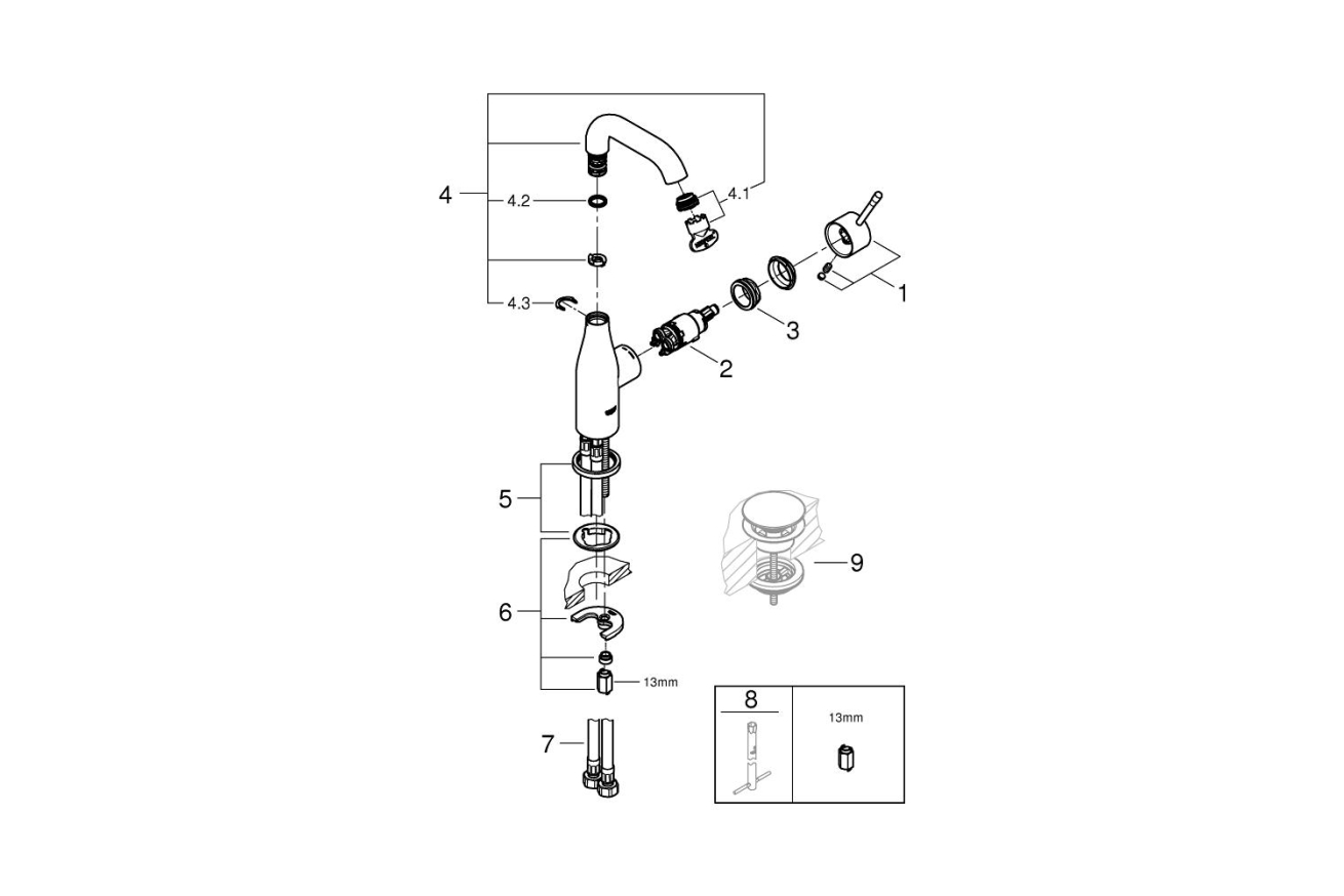 Смеситель для раковины GROHE Essence, M-size, хром (23463001)