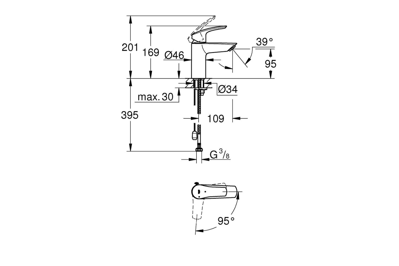 Смеситель для раковины GROHE Eurosmart с цепочкой, S-Size, хром (23372003)