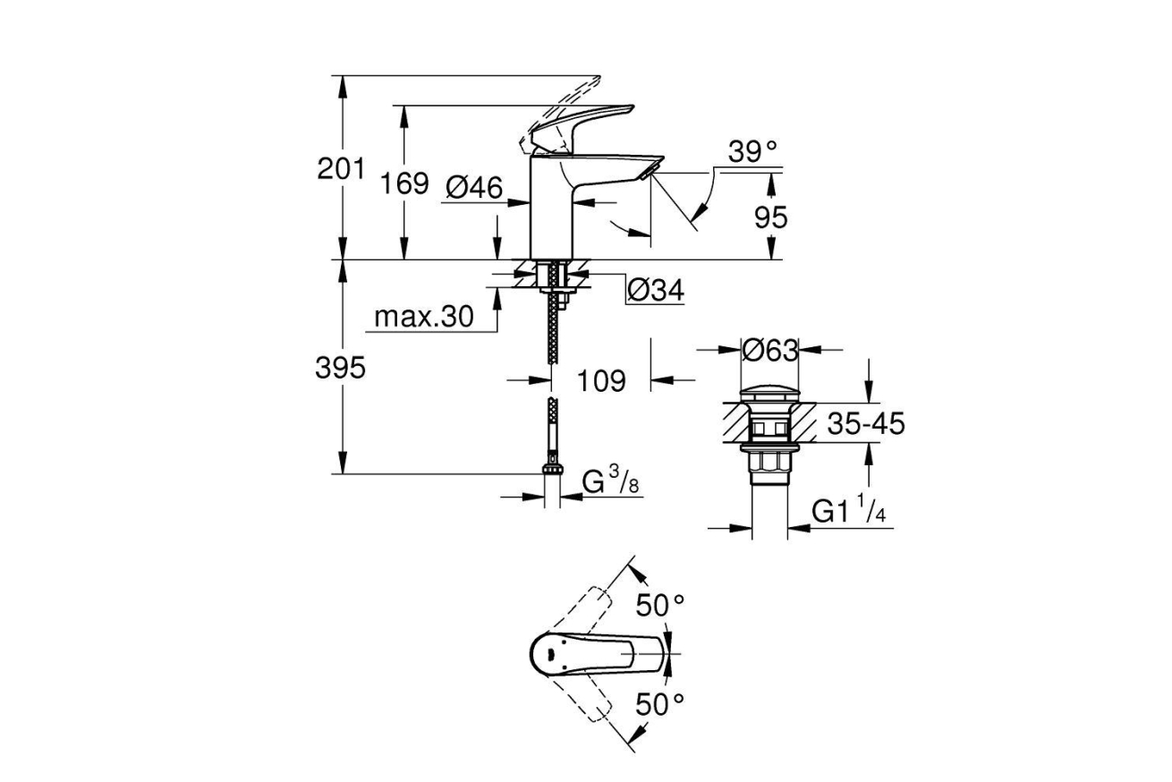 Смеситель для раковины GROHE Eurosmart S-size, хром (23922003)