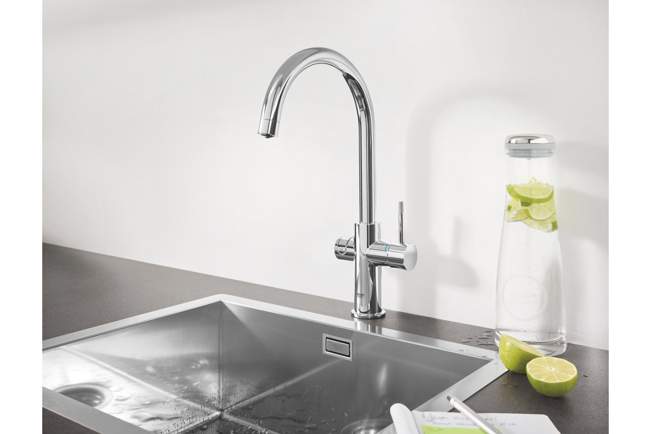 Смеситель для кухонной мойки GROHE Blue Professional с системой фильтрации, охлаждения и газирования воды, хром (31607002)