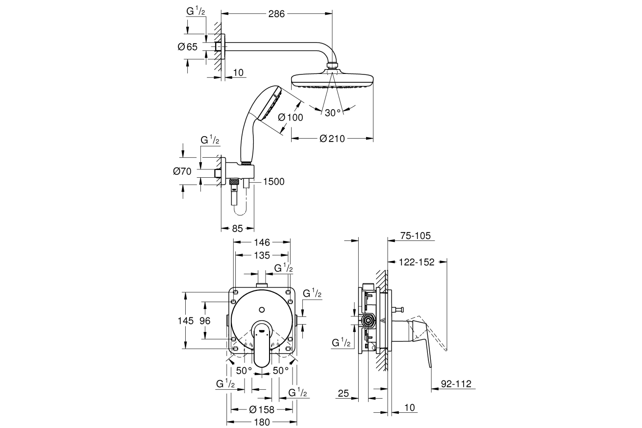 Душевая система GROHE Eurosmart Cosmopolitan со смесителем для ванны, хром (25219001)
