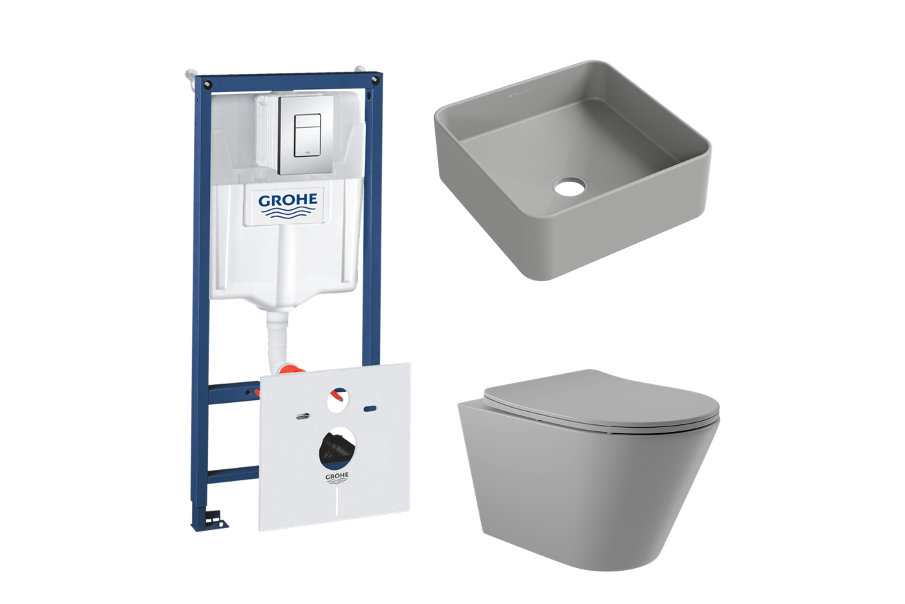 Комплект инсталляции GROHE Rapid SL 38775001 с унитазом Aqueduto CONE CON0130 и раковиной Aqueduto ESPIRAL ESP0330 (NW0366)